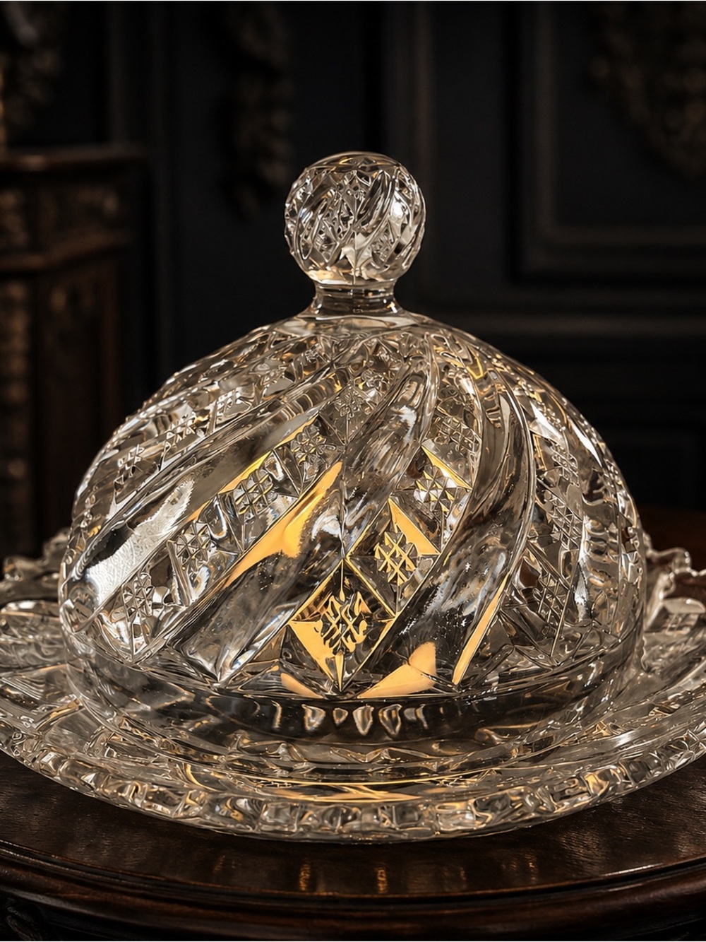 Vintage EAPG Clear Glass Domed Butter Dish Styled as Fairy Lamp